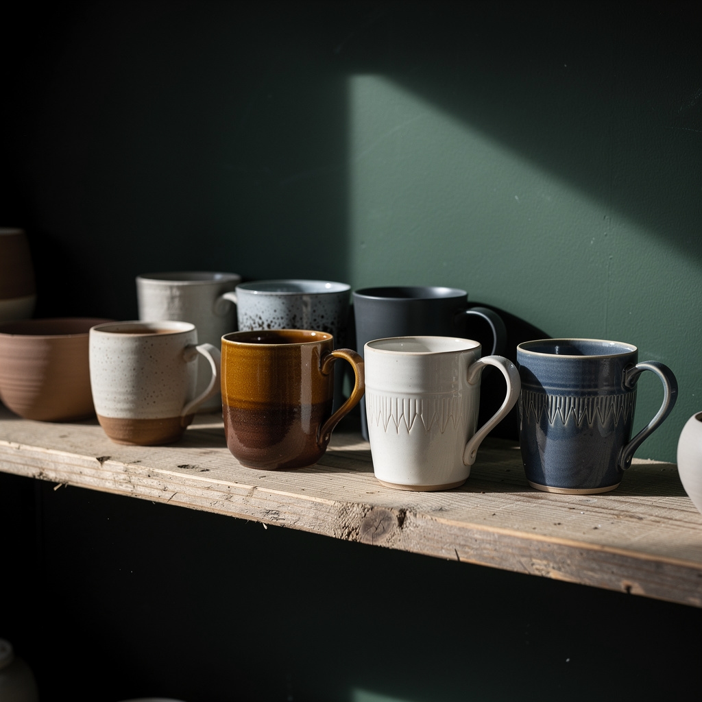 Zestaw kubków ceramicznych wykonanych ręcznie
