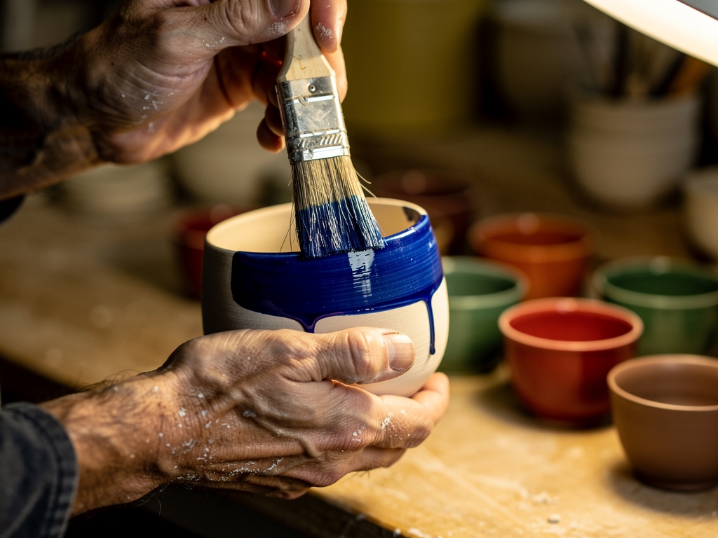 Szkliwienie ceramicznych naczyń przed wypalaniem